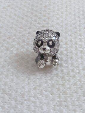 Sparkling Crystals Cute Panda Silver Charm For Pandora Bracelet